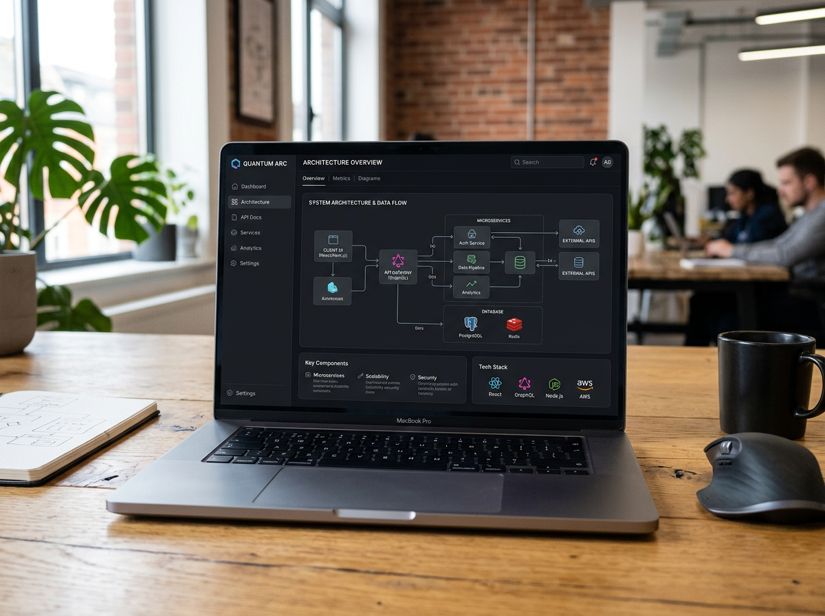 Responsive portfolio site mockup shown on a laptop screen with clean case study layout